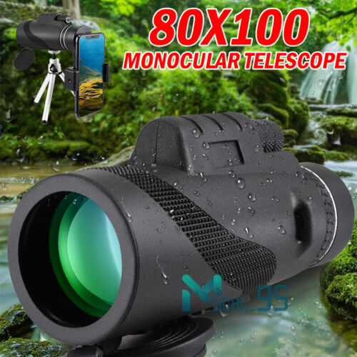 80X100 HD Monocular Telescope + Tripod + Clip for Hunting Wildlife Bird Watching - Picture 2 of 38