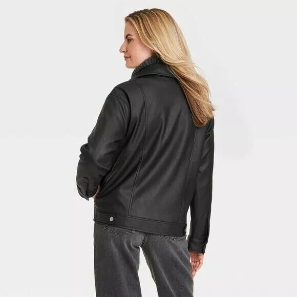 Universal Thread Womens Faux Leather Moto Jacket Asymmetric Black