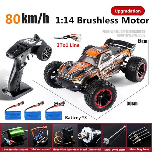 80KM/H Auto da Corsa Brushless 1:14 Telecomando 2.4G Fuoristrada Camion - Foto 30 di 30