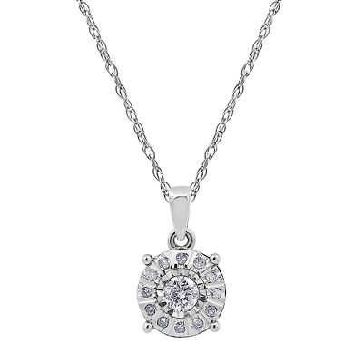 Sterling Silver 1/4 CT Round Diamond Halo Pendant Necklace | Gift Box Included