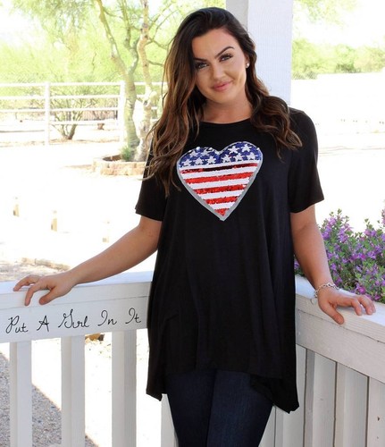 PLUS SIZE BLACK USA AMERICAN FLAG 
