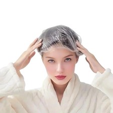 200PCS Disposable Shower Caps, Plastic Clear Hair Cap Large One Size, CLEAR