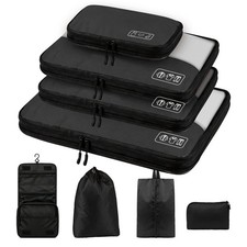 Compression Packing Cubes for Travel, 8-Piece Luggage Large, Black-8 Set