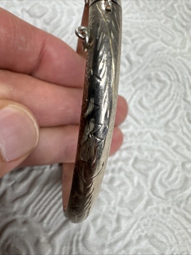 Bracciale Vintage Argento Sterling 925 FAS Punzone Mid Century Inciso Cerniera - Foto 6 di 13