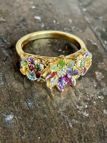 Ross-Simons 1,34 ctw. Multi-Edelstein Floral Ring in 18kt Gold über Gr. 7 - Bild 1 von 4