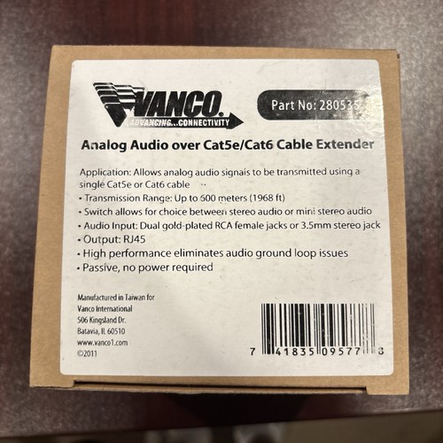 Vanco 280535, Analog Audio over Cat5e/Cat6 Cable Extender - NEW!