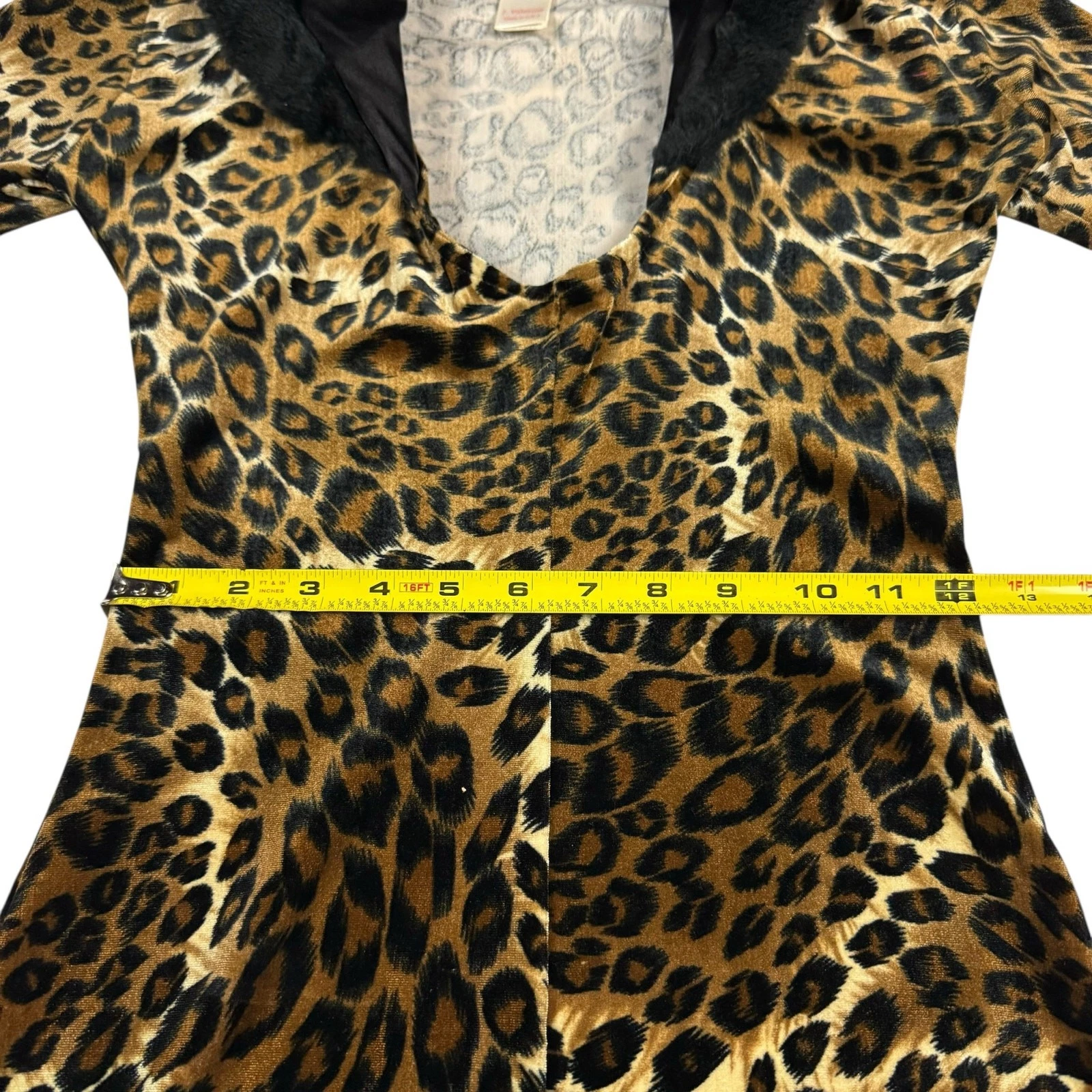 VALENTINO Mini Abito Vintage Anni 90 Y2k J. Valentine Cappuccio Fuzzy Stampa Ghepardo Ghepardo S