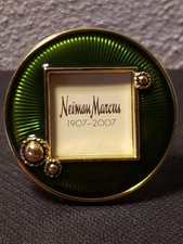 Jay Strongwater Round Mini Picture Frame Gold Tone & Green 2"