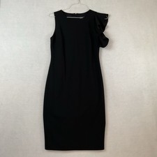 Tahari Dress Womens 4 Black Lined One Flounce Sleeve Midi Party Cocktail Sheath