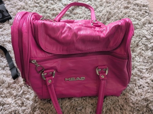 Vintage Head Holdall Bag Sports Gym Retro Shocking Pink Faux Leather. 38cm Long