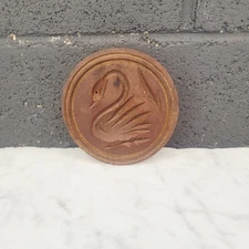 Antique Primitive Carved Wood Butter Mold Press Bouquet Swan Missing Handle