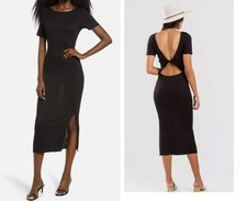 ROW A Junior’s  Ribbed Bodycon MIDI Dress with Twist Back, Black, Sz. XL