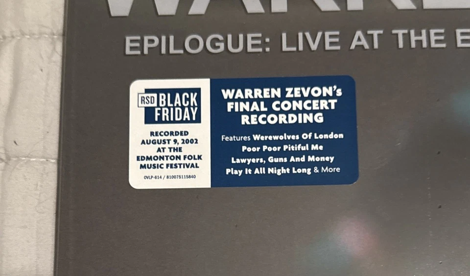 WARREN ZEVON EPILOGUE LIVE AT THE EDMONTON FOLK 2025 RSD BLACK FRIDAY 2X LP! NEW - Image 2 of 4