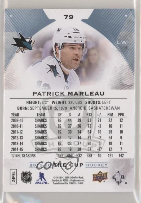 2015-16 Upper Deck The Cup /249 Patrick Marleau #79 - Image 2 of 2