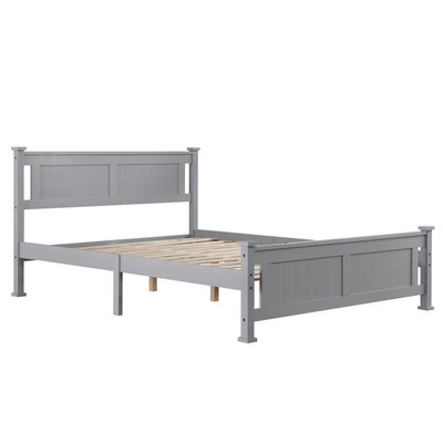 Sturdy Wood Bed Frame w/Wooden Slat Support Platform Gray Twin/Full/Queen New