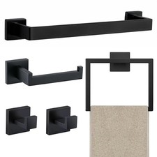 JOPOFI 5 Piece Bathroom Towel Bar Set - 15.7 inch, Matte Black 5 Piece