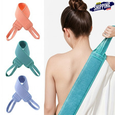 Shower Exfoliating Back Scrubber Towel Strip W/Handle Bath Body Scrub Washcloth