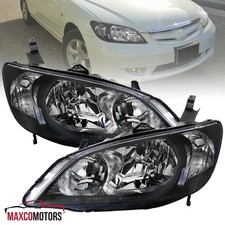 Black Headlights Fits 2004-2005 Honda Civic 24dr Head Lamps Leftright Pair