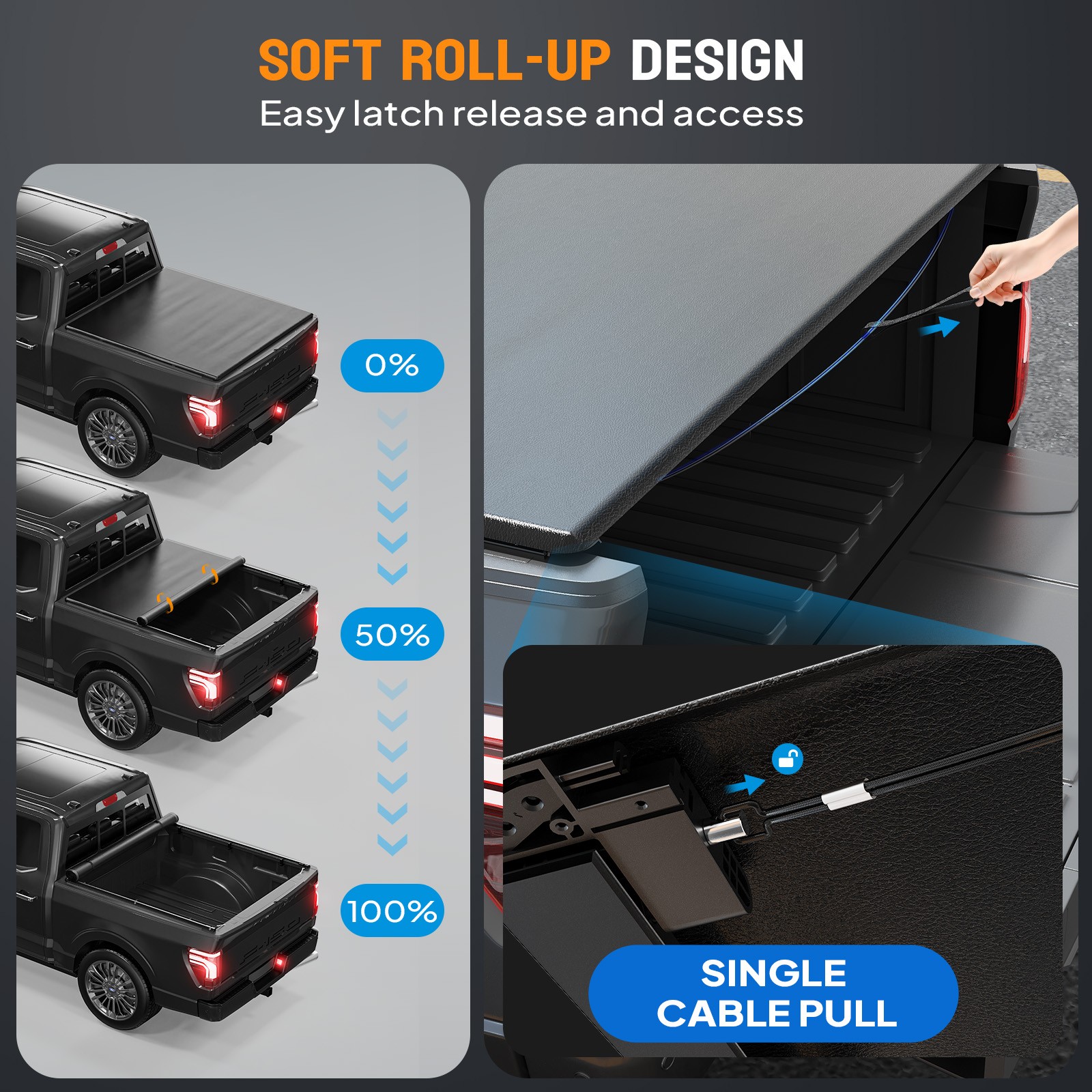 5.5FT Soft Roll Up Truck Bed Tonneau Cover For 2015-2025 Ford F150 F-150