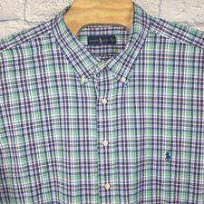 Ralph Lauren Mens Green Blue Plaid Performance Stretch Button Down Shirt 4XB BIG