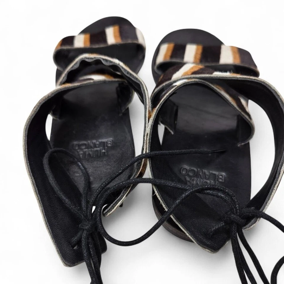 Huma Blanco Lita Tobillo Envoltura Cuero Tirantes Mujer Pelo de Vaca Rayas Nativo 8 Foto 4 de 4