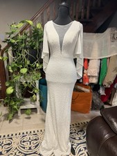 Elegant White Beaded Gown   Cape Sleeves, Mermaid Silhouette