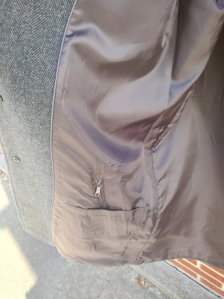 Gabardina Lands End para hombre L 42-44 mezcla de lana clásica gris espiga abotonada Foto 4 de 4