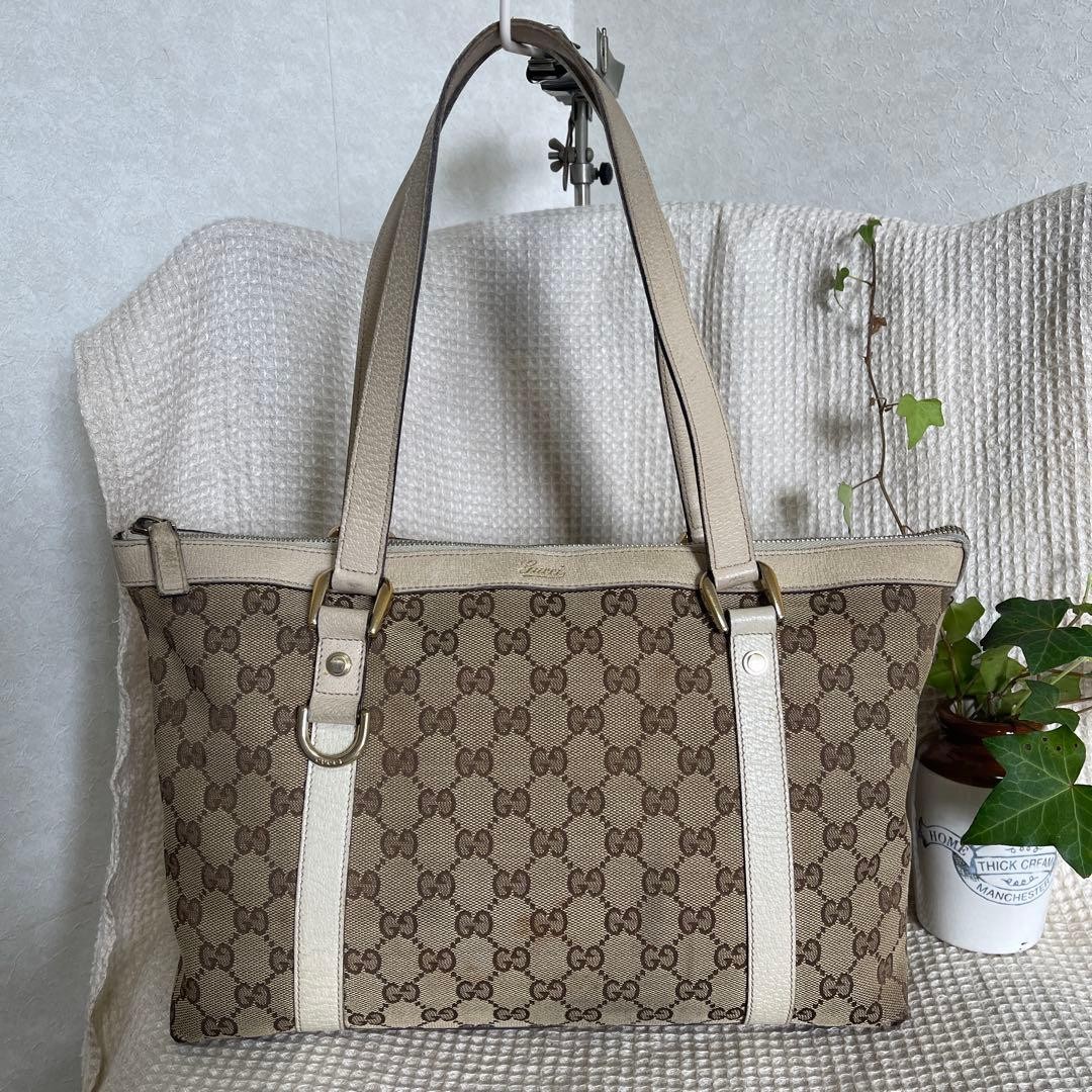 GUCCI Shoulder Bag GG Canvas Leather 141470 Off-White Zippered Duty Paid Used thumbnail 5