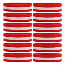 Sweatband Headbands for Men  Women -12PCS Sports 12 Headbands - Red/White/Red