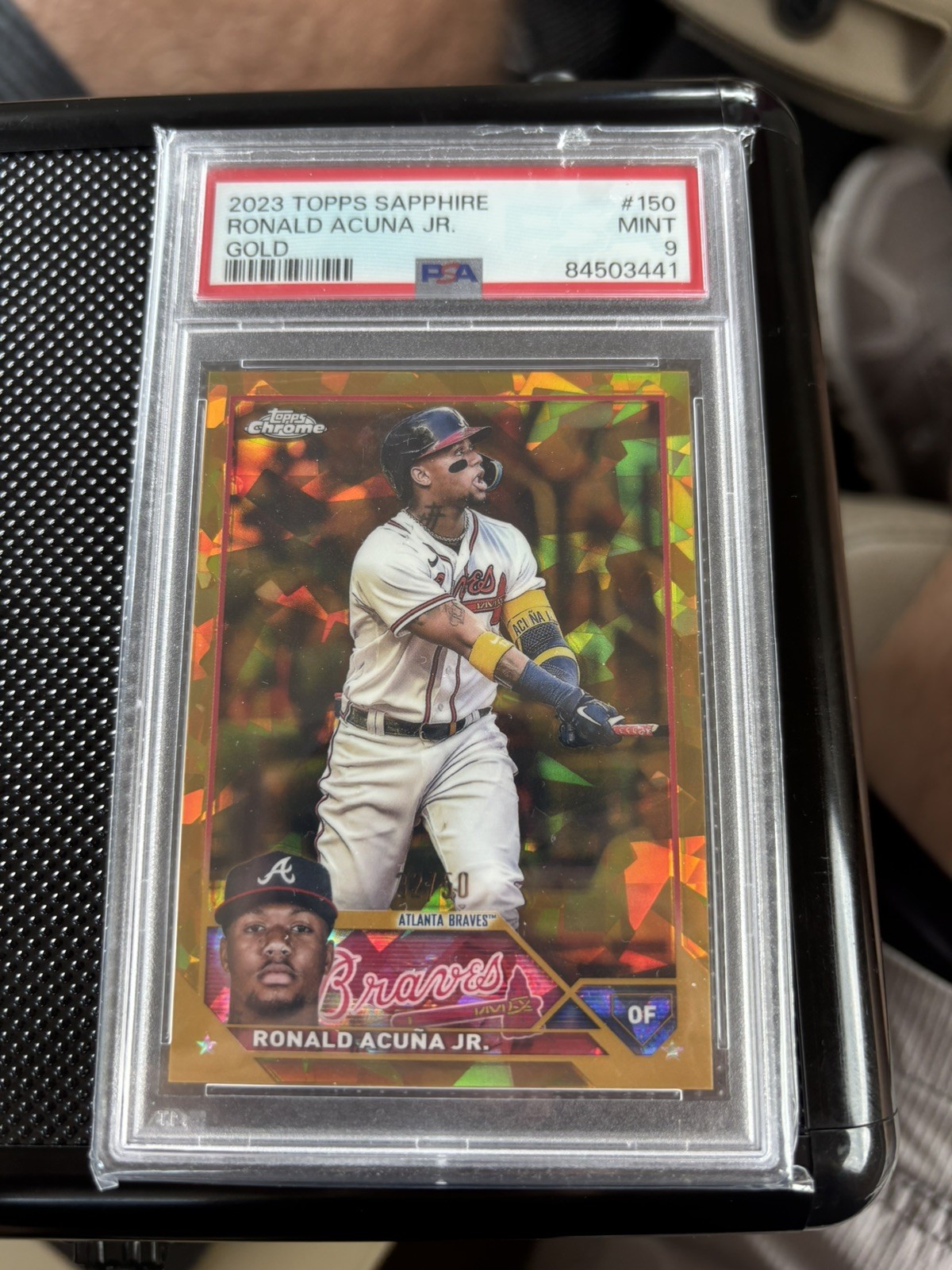 2023 Topps Chrome Sapphire Ronald Acuna Jr /50 Gold Refractor #150 PSA 9 Braves
