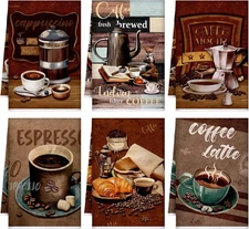 Boyiee Set of 6 Coffee Kitchen Towels Brown Dish 24 60 x 40 cm, 