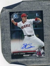 SAN DIEGO PITCHER GRIFFIN CANNING--ROOKIE BOWMAN CHROME AUTOGRAPH CARD. rookie card picture