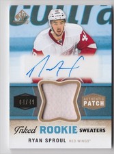 2014-15 SP GAME USED INKED ROOKIE SWEATERS RYAN SPROUL RC AUTO /49 DETROIT RED