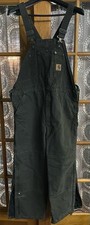 Carhartt R27 MOS Green Cotton Canvas Work Bib Quilted Overalls 42x30 Men's