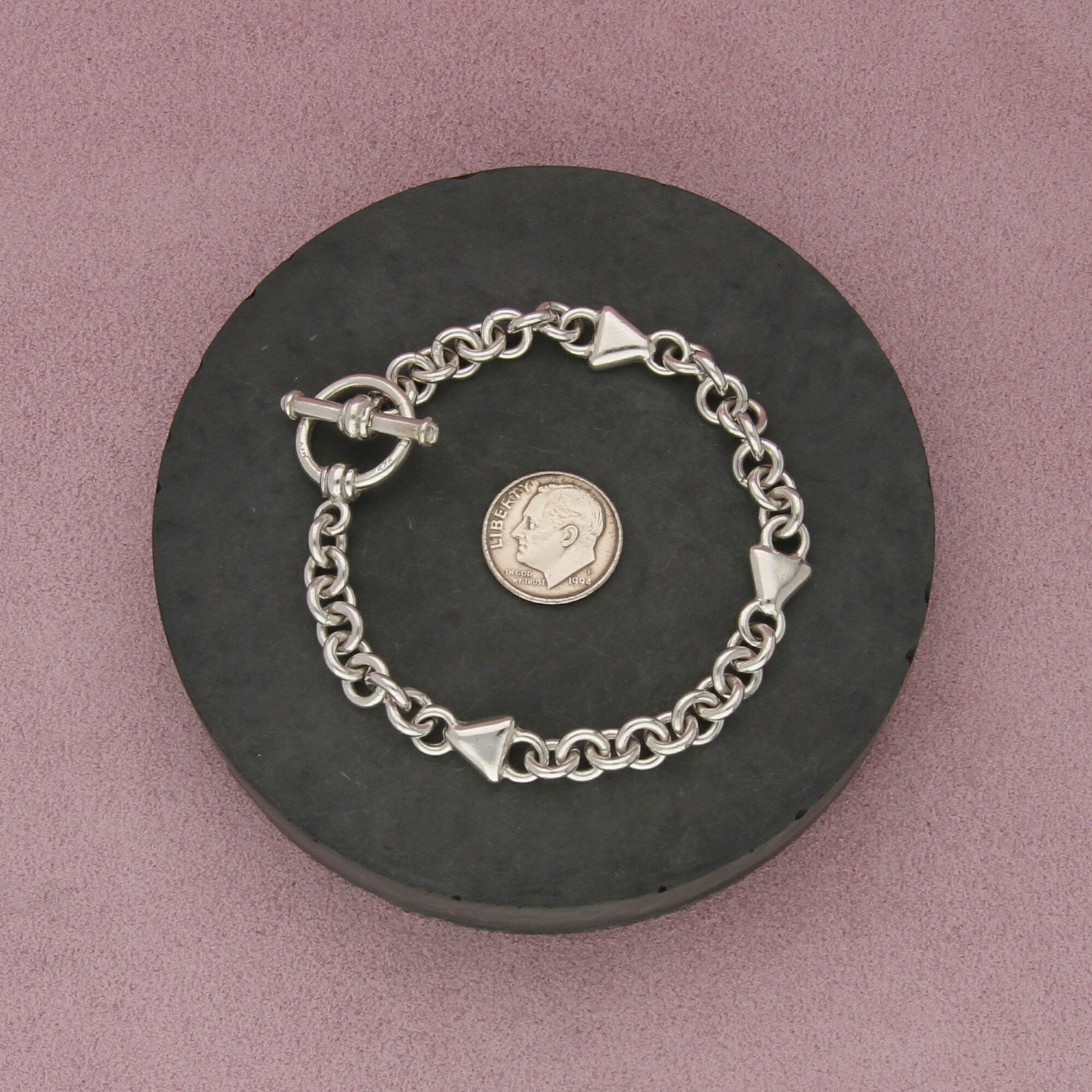 sterling silver triangle station cable chain togg… - image 2