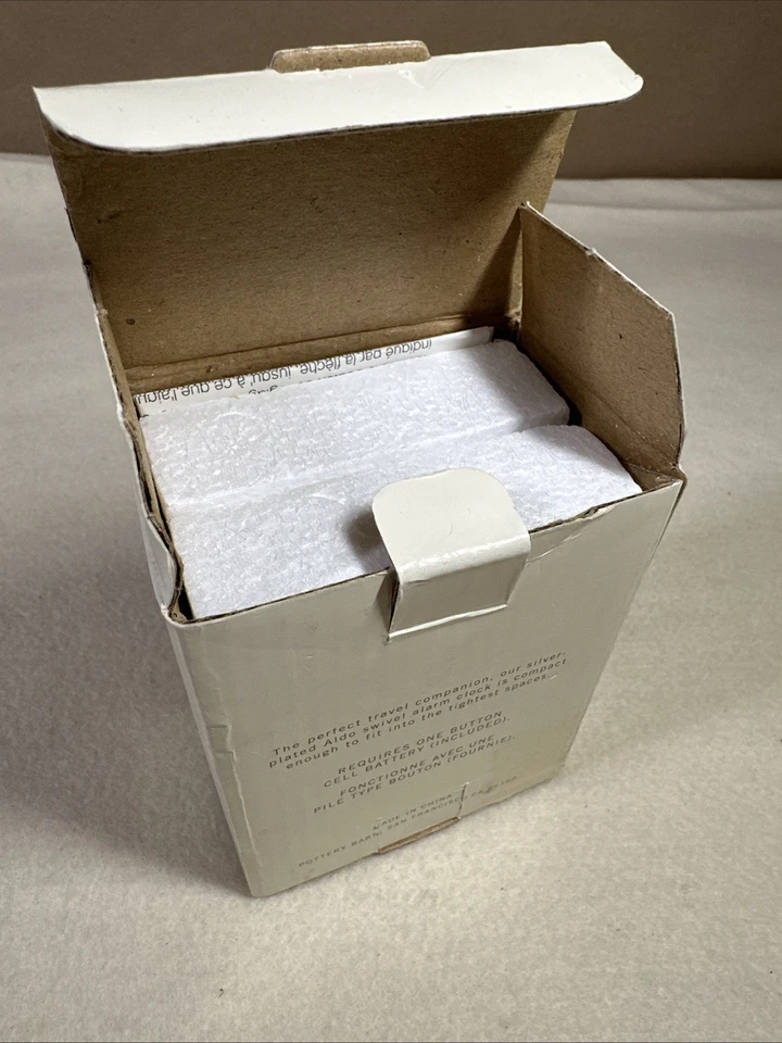 NEW Pottery Barn Aldo Travel Alarm Clock Battery Silver Plated Mini Size w/ Bag - Image 3 of 4