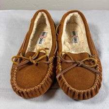 Minnetonka Cally Women Cinnamon Suede Faux Fur Lined Moccasin Slippers 4013W 7.5