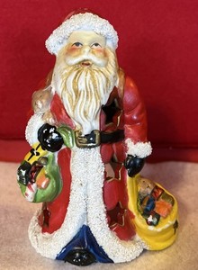VTG. Ceramic Santa Claus Holding Bear & Toys 5.25 x 3.5 Tea Light Candle Holder