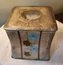 Vtg India Ink Tissue Box Cover Fresh Fields Acrylic MCM Bohemian Dried Flowers