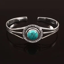 925 Sterling Silver Natural Turquoise Gemstone Handmade Jewelry Cuff Bracelet
