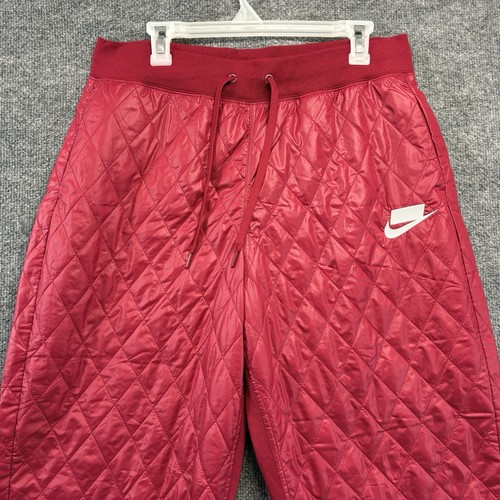 Nike gesteppte Jogginghose Damen Large rot Kordelzug Athleisure Streetwear - Bild 2 von 11