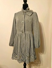 Liquid Women’s Gray Wool Blend Button Bow Lined Short Coat dress Sz 8 USA made