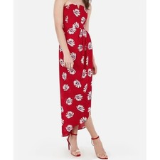 Express Red Strapless Palm Floral Print Dress 2 Wrap Skirt Slit Boning