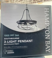 Hampton Bay Southbourne 3-Light Pendant Matte Black New