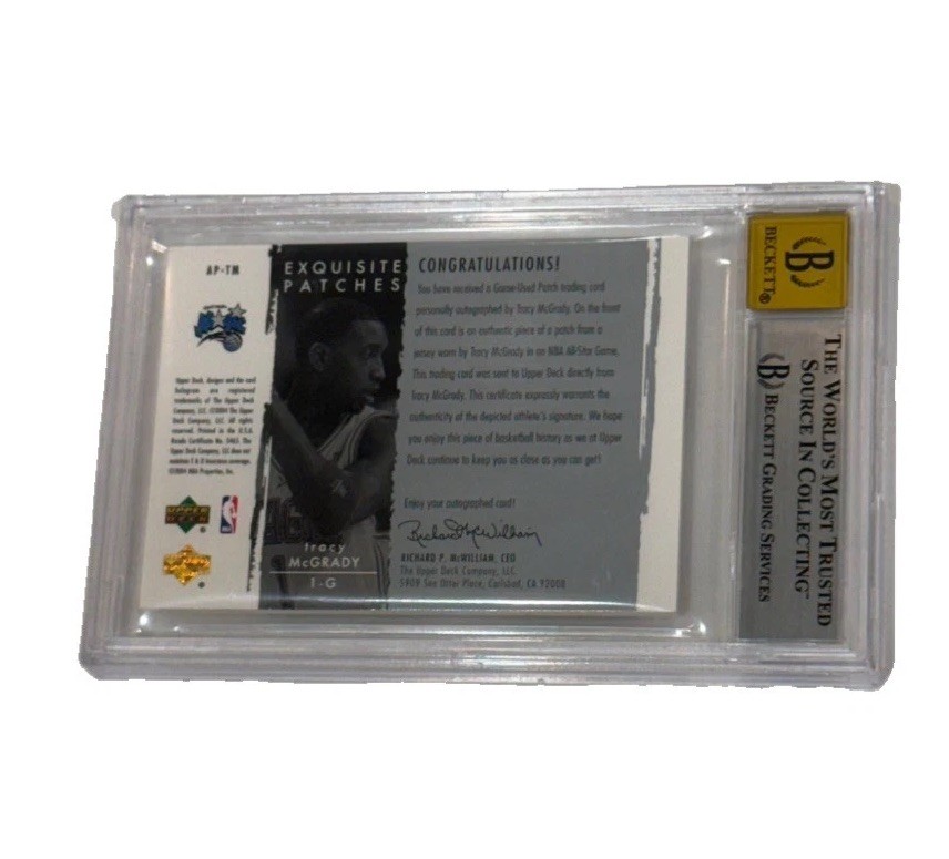 2003-04 UD Exquisite Tracy McGrady Patch Auto /100 BGS 7 Auto 10 HOF T-Mac view 2