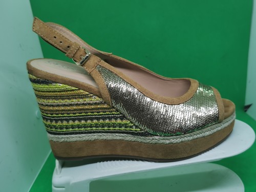 GEOX Yulimar Gold Sequins/Suede Wedge Heel Open Toe Sandals Mutli Gold Size 9/40 - Picture 5 of 24