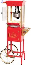 Popcorn Maker Machine Professional Cart with 8 Oz Kettle Makes up to 32 Cups Red