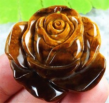 T21921 38x35x7mm Natural Golden/black Pietersite Carved Flower Pendant Bead