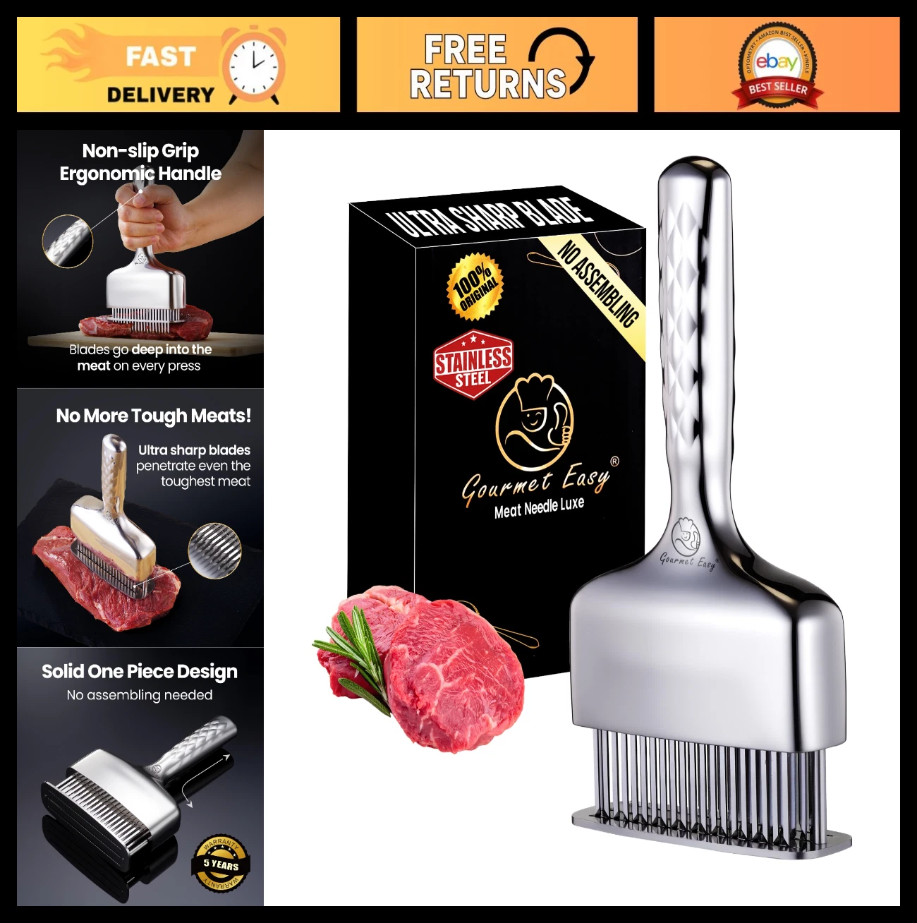 Stainless Steel Meat Tenderizer Tool - Extra Long Handle, Rustproof Mallet & Ham
Opens in a new wind