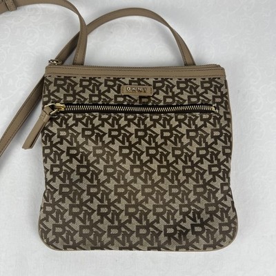 Vintage DKNY BRYANT PARK TZ Double Zip Crossbody Bag Tan